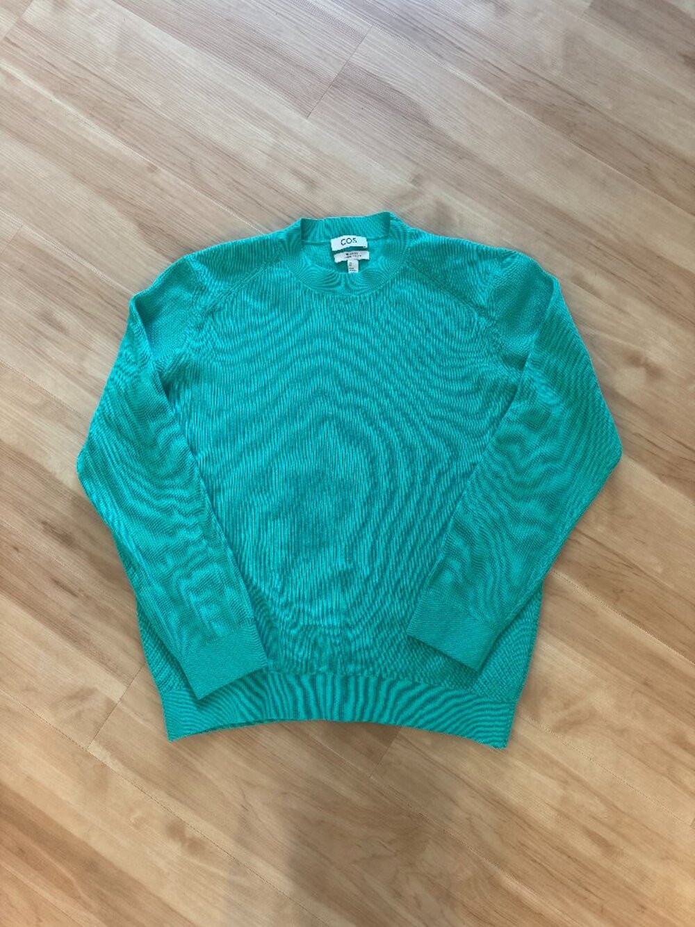COS Teal Ribbed Cotton Sweater Minimalist Crewneck